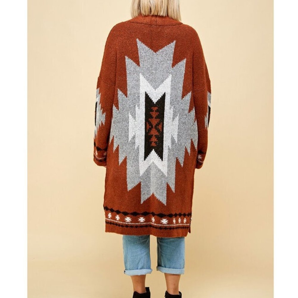 Plus Aztec Tribal Southwestern Cardigan Sweater - Picture 8 of 11